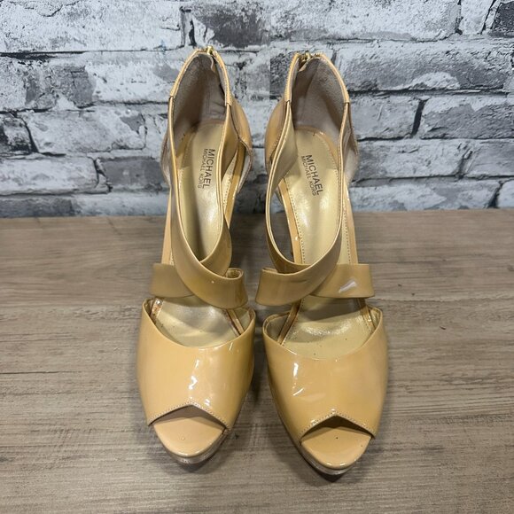 EUC Michael Michael Kors Ariel Peep Toe Stiletto Nude 4.5" Heels Size 9.5M - Picture 1 of 14